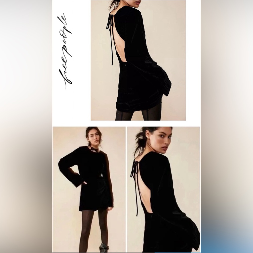 Free People Open back Velvet Dress black L NWOT